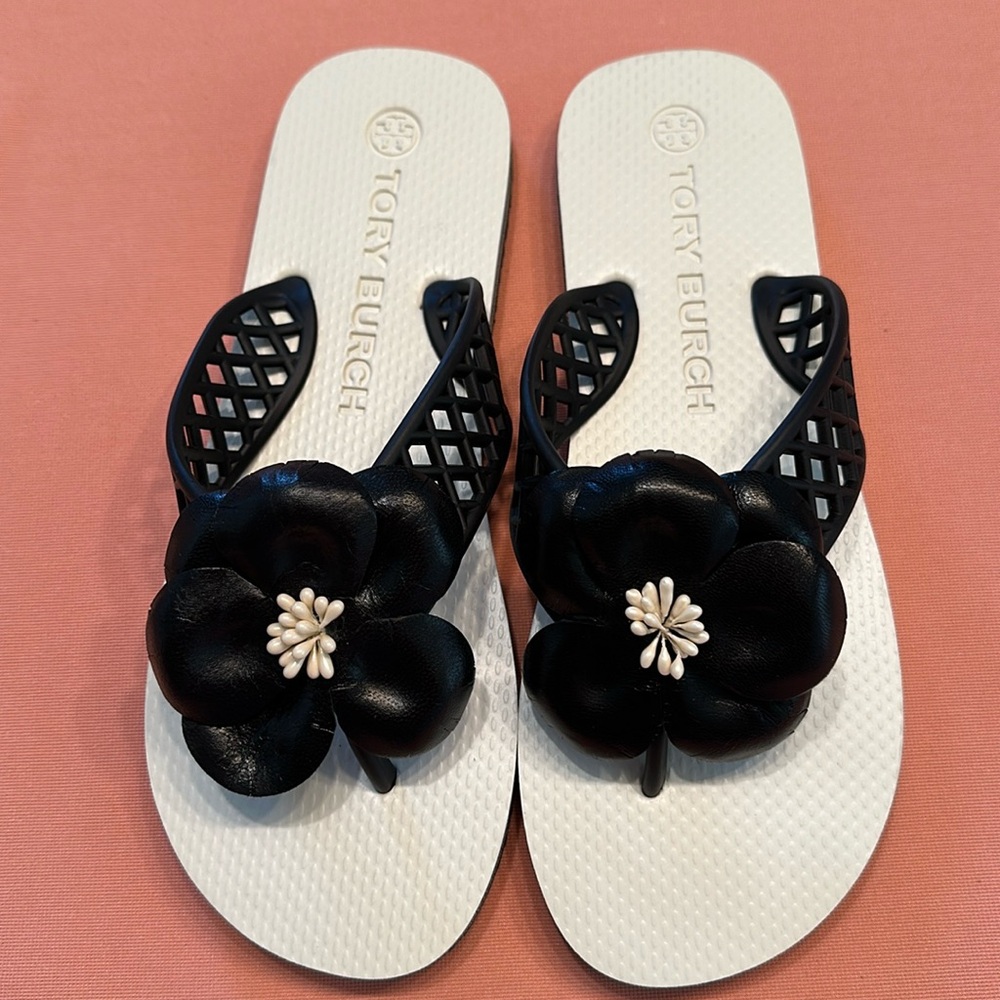New Tory Burch Black/White Sandals. Size 8.